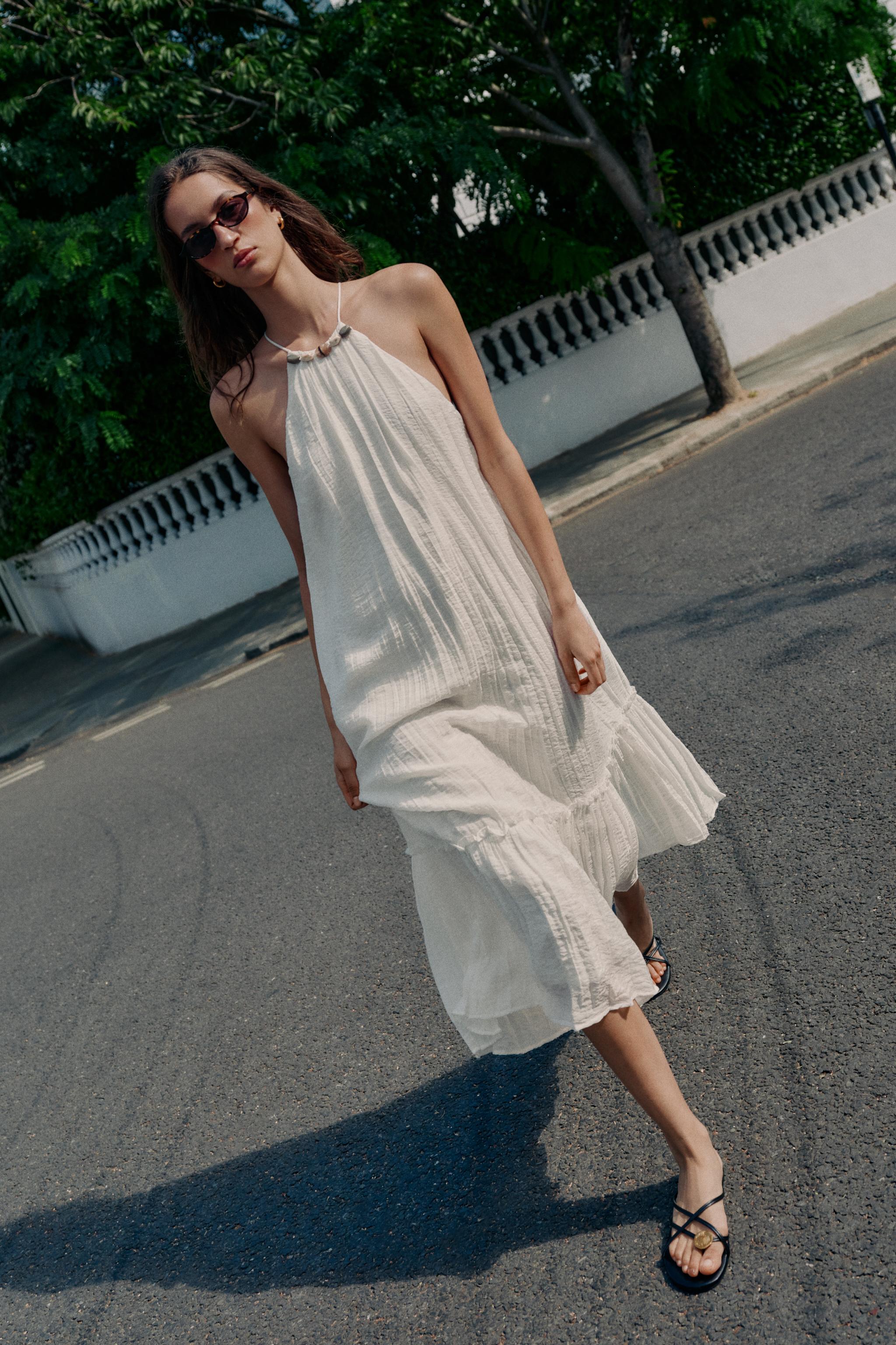 BEADED WRINKLE-EFFECT MIDI DRESS